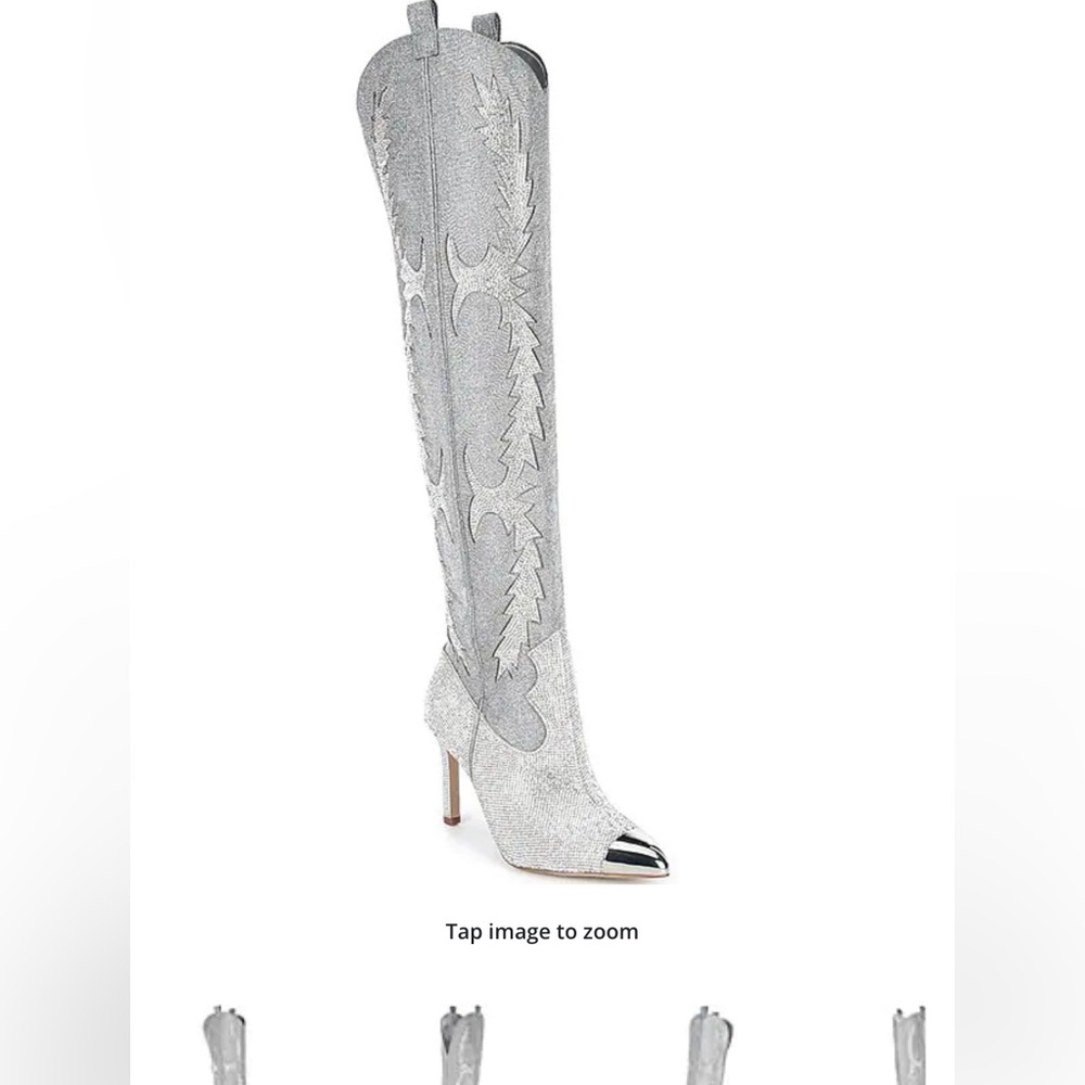 Gianni Bini Silver Sparkly Over the Knee Cowboy Boots
